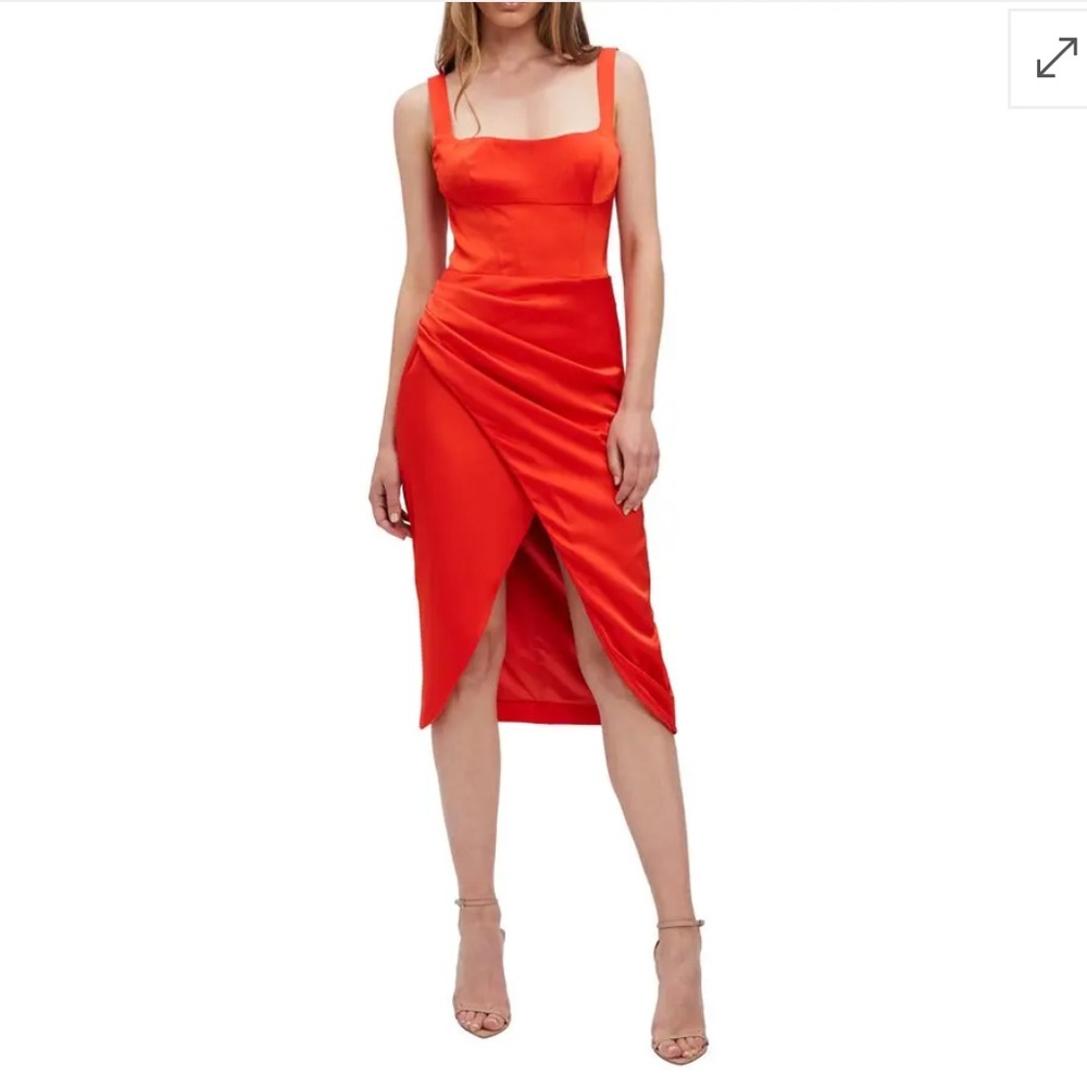 BARDOT Lucielle Faux Wrap Satin Dress in Red Orange Size 10